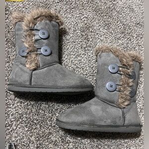 Women's Fur Mid-Calf 4 Buttons Faux Soft Snow Winter Flat Boot Shoes